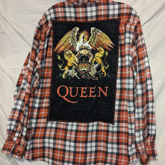 SOLD! WeQUEEN Concert Plaid Flannel Shirt Hand Crafted Upcycled Handmade - Picture 5 of 11